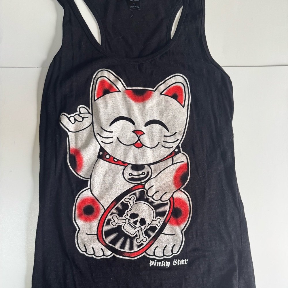 Pinky Star Women’s Tank Top Black. Size XL. Maneki-Neko.